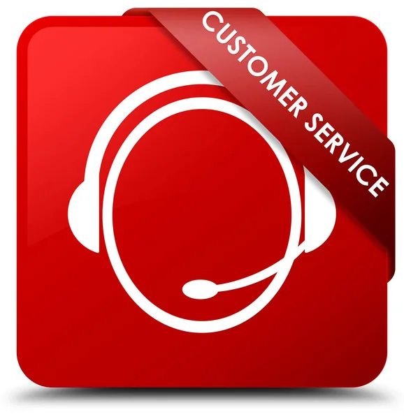 ग्राहक सेवा (ग्राहक काळजी चिन्ह) लाल चौरस बटण लाल रिबन — स्टॉक फोटो, इमेज