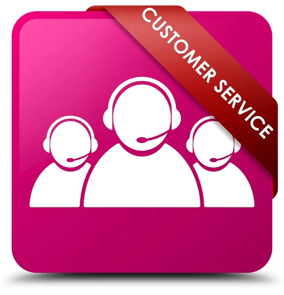 Customer service (team pictogram) roze vierkante knop rood lint in co — Stockfoto