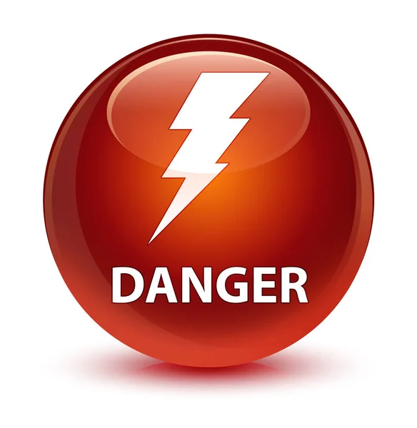 Perigo (ícone de eletricidade) botão redondo marrom vítreo — Fotografia de Stock