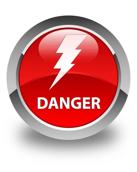 Tehlike (elektrik simgesi) parlak kırmızı yuvarlak düğme — Stok fotoğraf