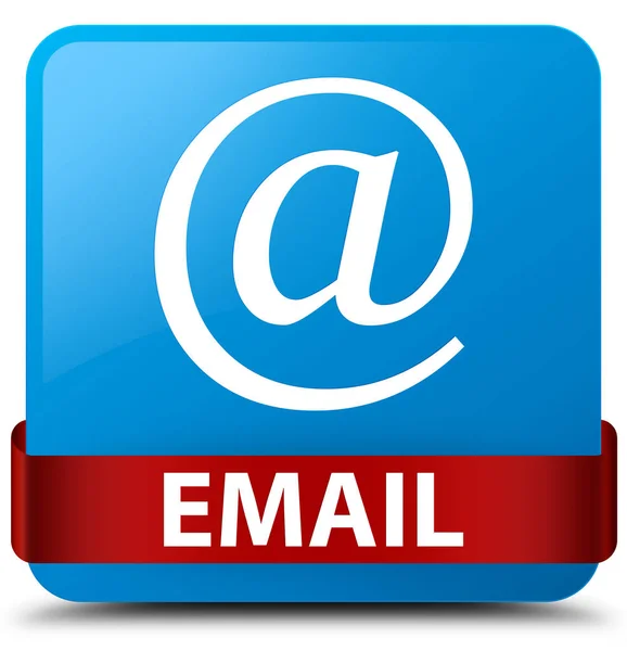 Email (address icon) cyan blue square button red ribbon in middl — Stock Photo, Image