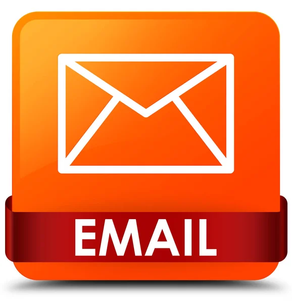 E-posta turuncu kare düğme kırmızı kurdele orta — Stok fotoğraf