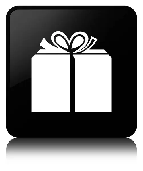 Caja de regalo icono negro botón cuadrado —  Fotos de Stock