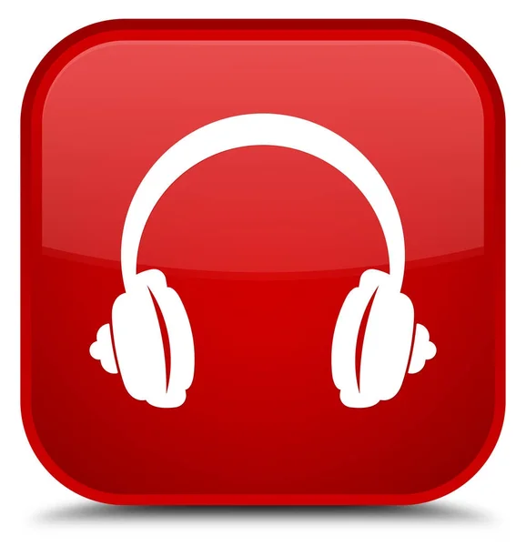 Fejhallgató ikon különleges piros négyzet gomb — Stock Fotó