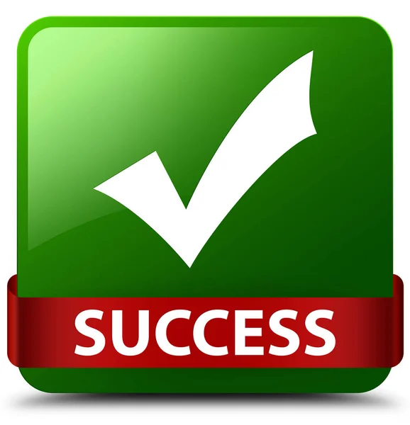 Úspěch (ověření ikonu) červenou stuhou uprostřed zelené tlačítko čtvereček — Stock fotografie