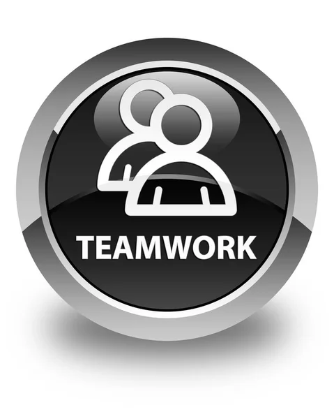 Trabalho em equipe (ícone de grupo) botão redondo preto brilhante — Fotografia de Stock