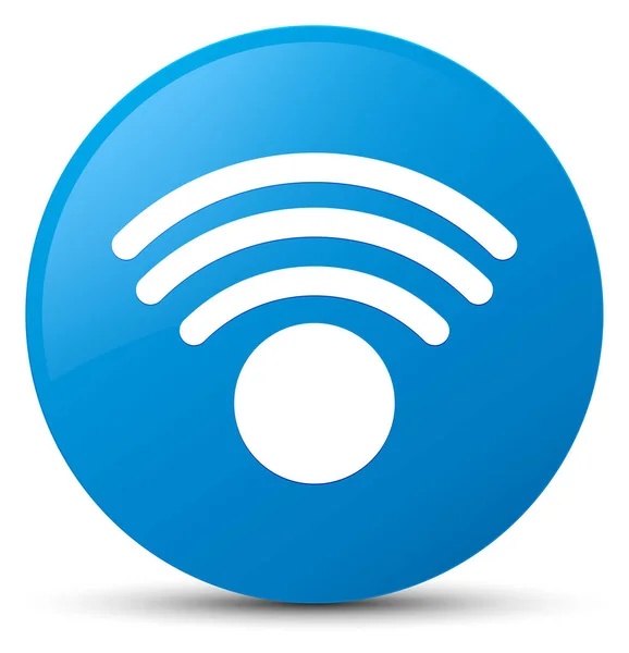 Tombol bundar biru cyan ikon wifi — Stok Foto