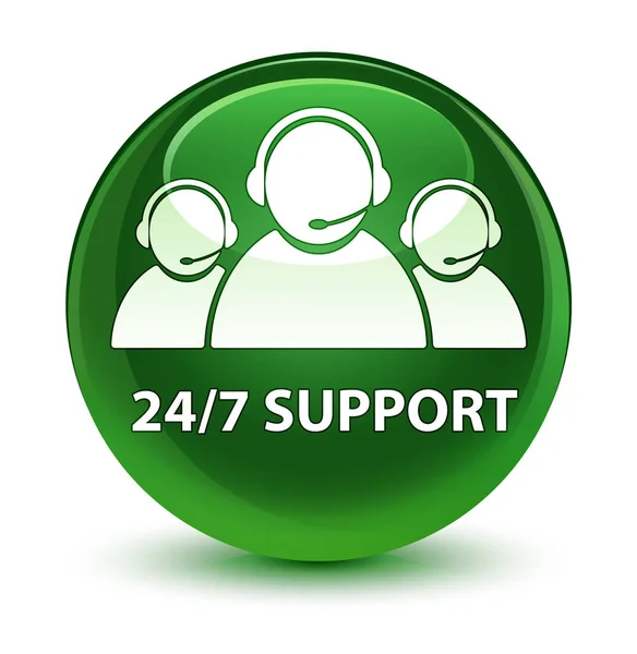 24 / 7 Support (Kundenbetreuungsteam-Symbol) glasig weich grün rund b — Stockfoto