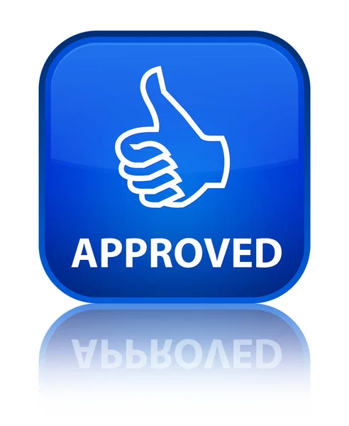 Goedgekeurd (duimschroef opwaarts pictogram) speciale blauwe vierkante knop — Stockfoto
