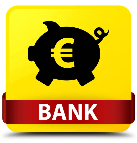 Banco (caja de cerdito euro signo) botón cuadrado amarillo cinta roja en mi — Foto de Stock