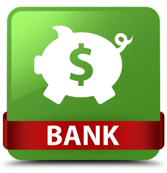 Banco (signo de dólar caja de cerdito) botón cuadrado verde suave cinta roja — Foto de Stock