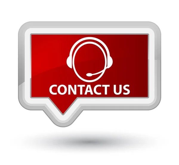 Kontakt z nami, przycisk doskonałą Czerwonego Sztandaru (ikona opieka klienta) — Zdjęcie stockowe