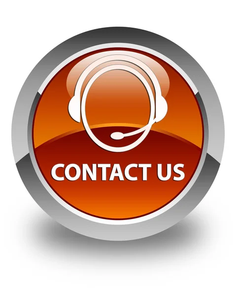 Свяжитесь с нами (значок обслуживания клиентов) глянцевый коричневый круглый кнопка — стоковое фото