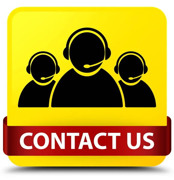 Contacte-nos (ícone da equipe de atendimento ao cliente) botão quadrado amarelo ri vermelho — Fotografia de Stock
