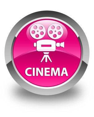 Sinema (video kamera simgesi) parlak pembe yuvarlak düğmesi