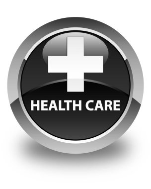 Sağlık Hizmetleri (artı işareti) parlak siyah yuvarlak düğme