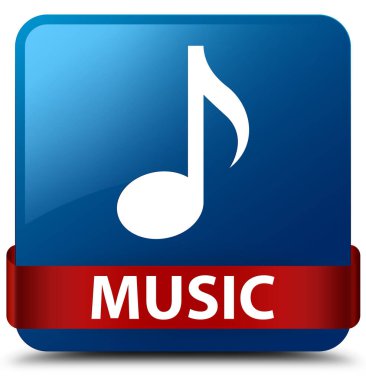 Müzik mavi kare düğme kırmızı kurdele orta