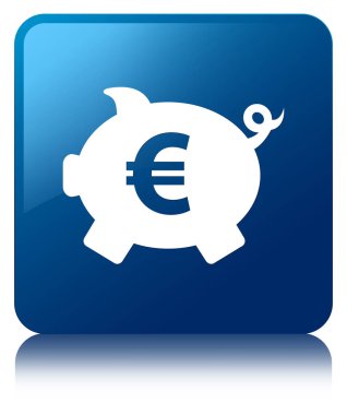 Kumbara euro işareti simgesi mavi kare düğme