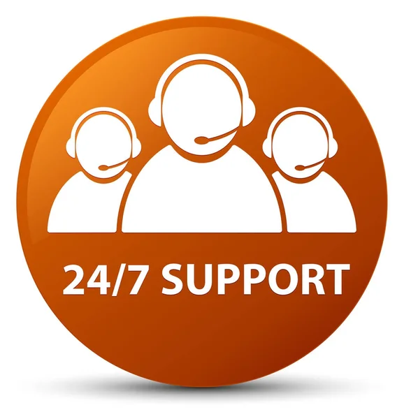 24/7 Support (customer care team icon) brown round button — Stock Photo, Image