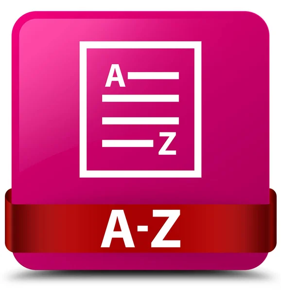 A-Z (λίστα σελίδα εικονίδιο) ροζ τετράγωνο κουμπί κόκκινη κορδέλα στη μέση — Φωτογραφία Αρχείου
