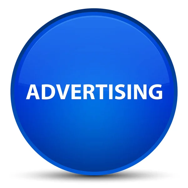 Реклама спеціальна синя кругла кнопка — стокове фото