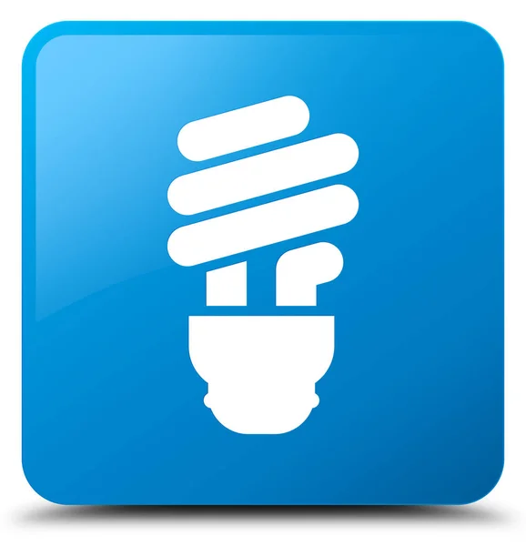 Ícone da lâmpada botão quadrado azul ciano — Fotografia de Stock