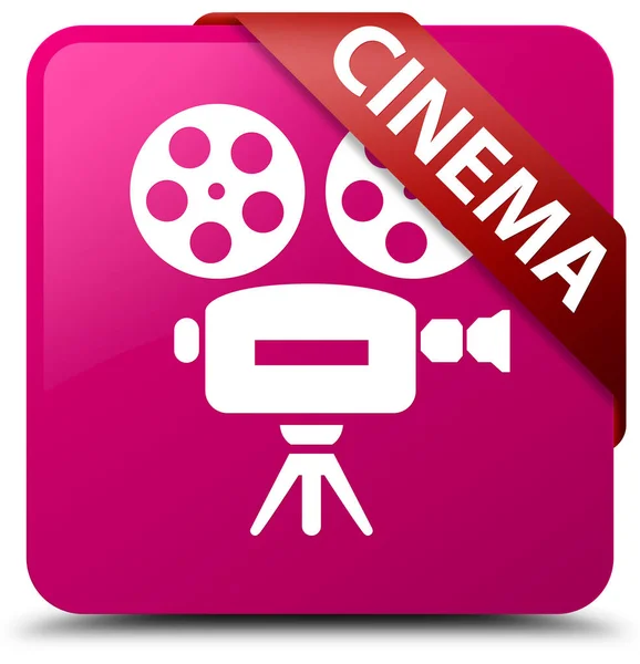 Cinema (video camera icon) pink square button red ribbon in corn