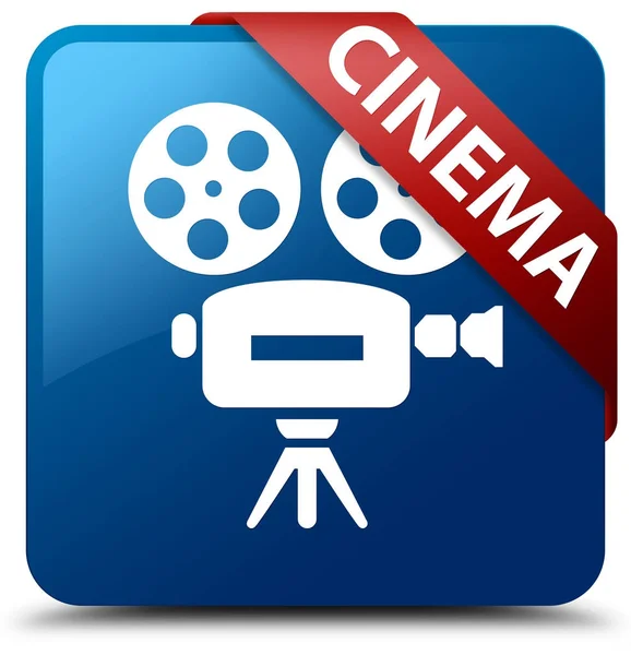Cinema (video camera icon) blue square button red ribbon in corn — Stock Photo, Image