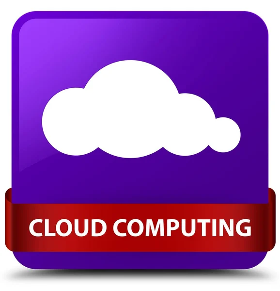 Cloud computing viola quadrato pulsante rosso nastro al centro — Foto Stock