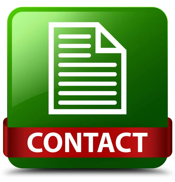 Contact (icône de page) bouton carré vert ruban rouge au milieu — Photo
