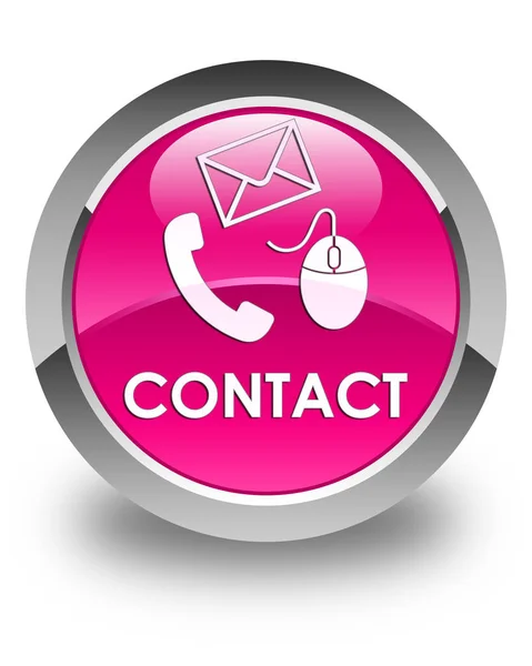 Contact (phone email and mouse icon) pink glossy round button — Stock Photo, Image