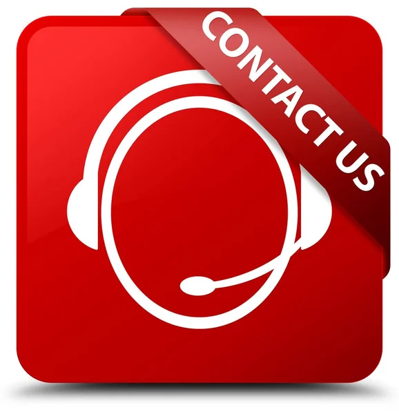 Kontaktieren Sie uns (Kundenbetreuungssymbol) roter quadratischer Knopf rotes Band in — Stockfoto