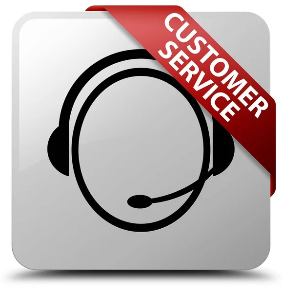 Atendimento ao cliente (ícone de atendimento ao cliente) botão quadrado branco ri vermelho — Fotografia de Stock
