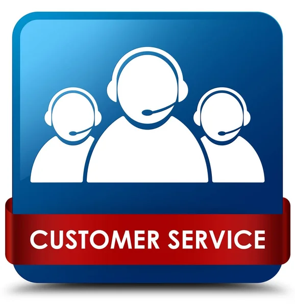 Müşteri hizmeti (takım simgesi) mavi kare düğme kırmızı kurdele mi — Stok fotoğraf