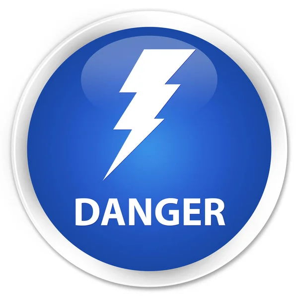Perigo (ícone de eletricidade) botão redondo azul prémio — Fotografia de Stock