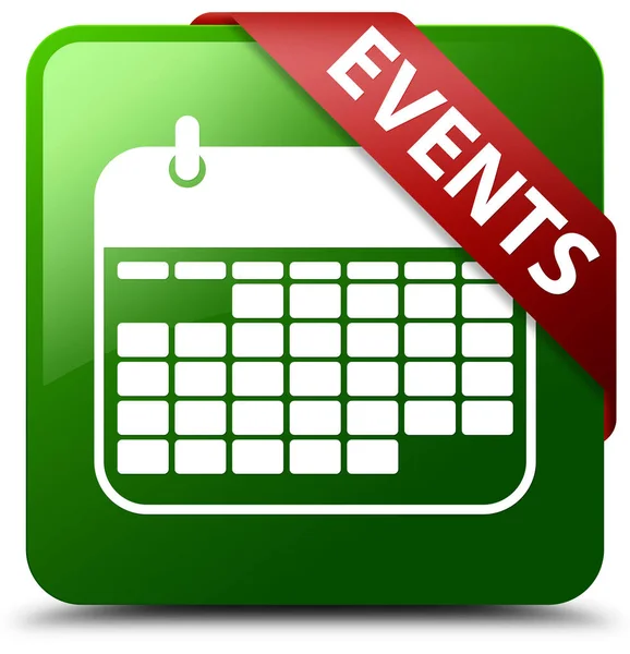 Events (calendar icon) green square button red ribbon in corner — Stock Photo, Image