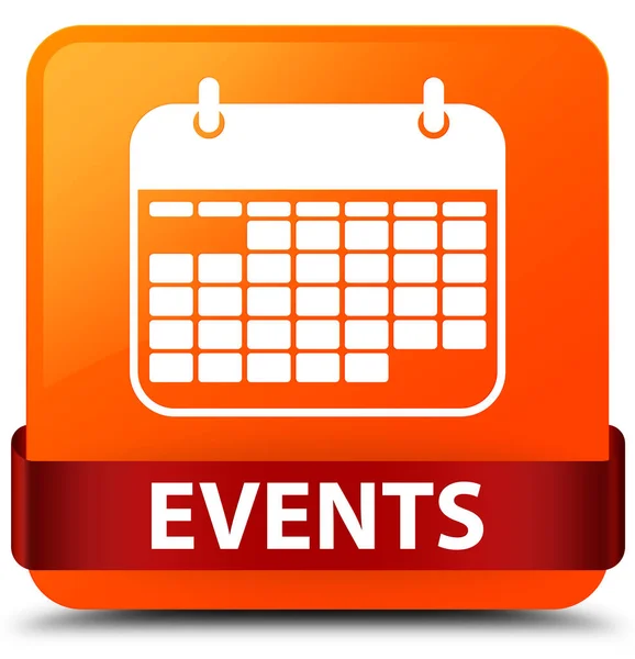Events (calendar icon) orange square button red ribbon in middle — Stock Photo, Image