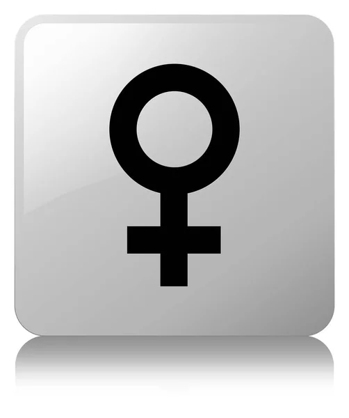 Ícone de sinal feminino botão quadrado branco — Fotografia de Stock