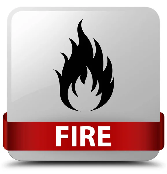 Fire white square button red ribbon in middle — Stock Photo, Image