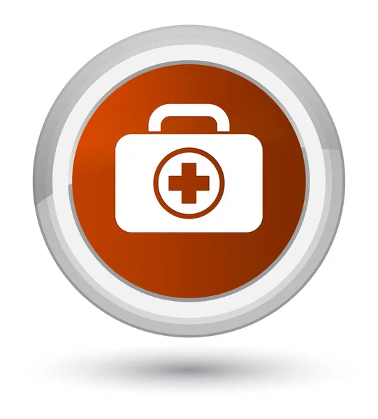 Піктограма набору першої допомоги для простих коричневих круглих кнопок — стокове фото