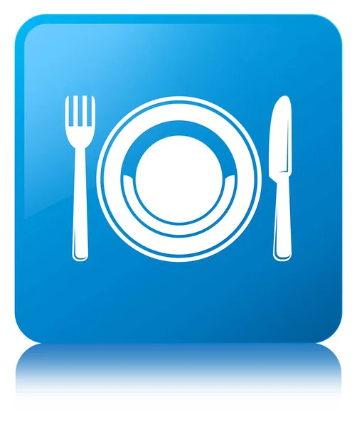 음식 접시 아이콘 시안색 파란색 사각형 버튼 — 스톡 사진