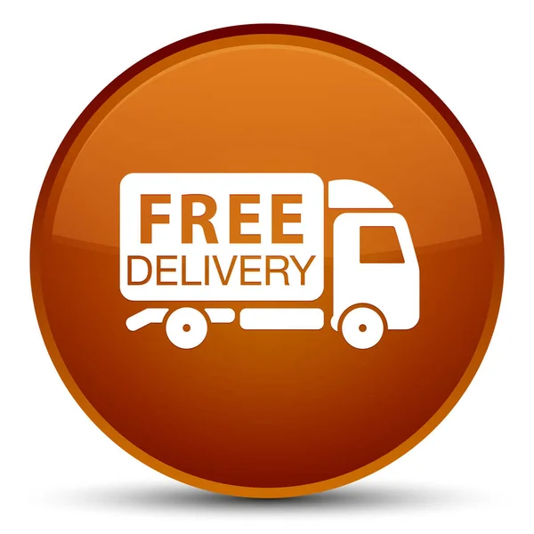 Consegna gratuita camion icona speciale marrone pulsante rotondo — Foto Stock