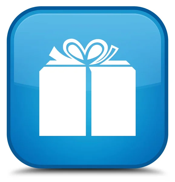 Піктограма подарункової коробки спеціальна блакитна квадратна кнопка — стокове фото