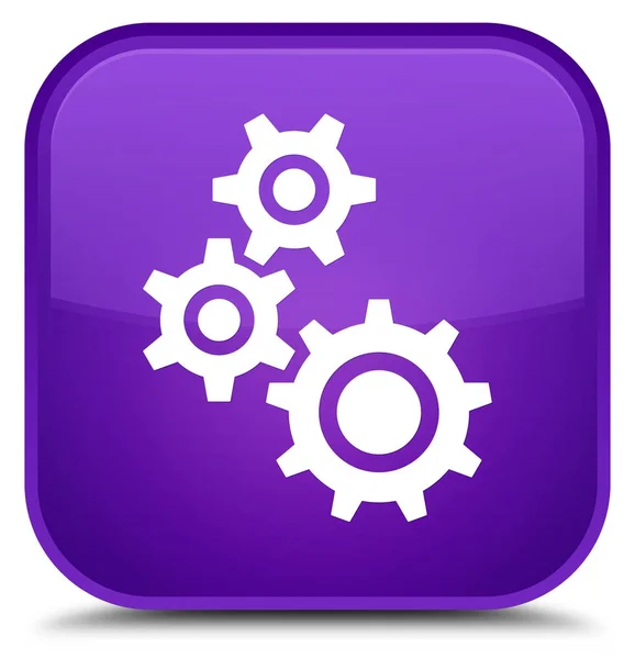 歯車アイコン特別な紫色の正方形ボタン — ストック写真