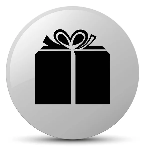 礼品盒图标白色圆形按钮 — 图库照片