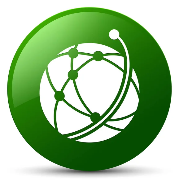 Global network icon green round button — Stock Photo, Image