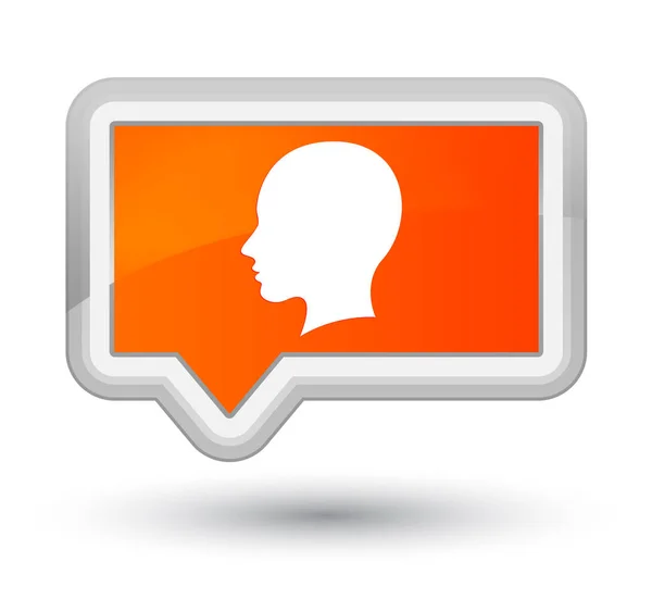 Testa femminile icona viso primo pulsante banner arancione — Foto Stock