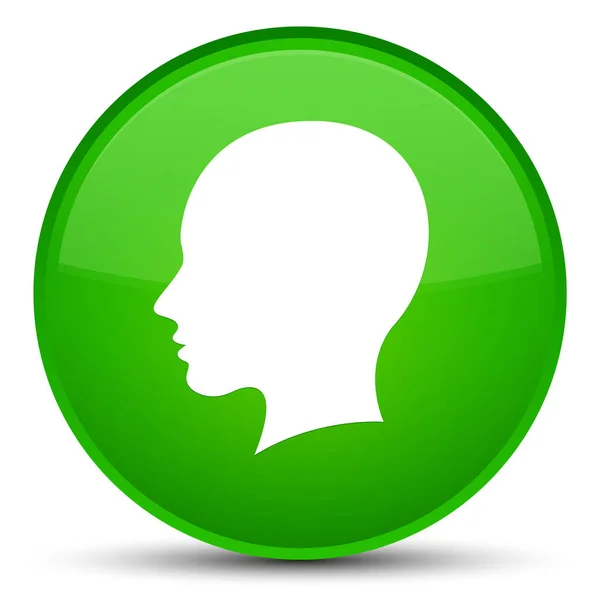Hoofd vrouwelijke gezicht pictogram speciale groene ronde knop — Stockfoto