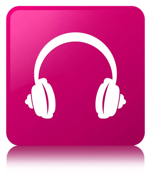 Kopfhörer-Symbol rosa quadratischer Knopf — Stockfoto