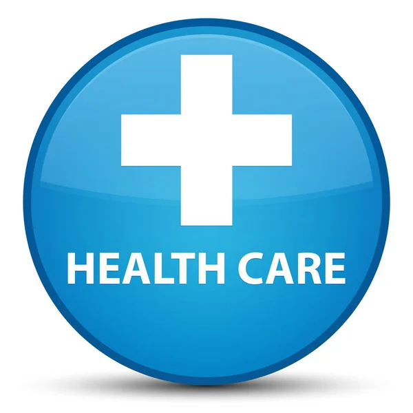 Cuidado de la salud (signo más) botón redondo azul cian especial — Foto de Stock